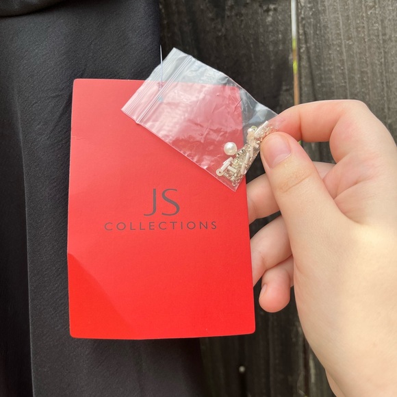 JS Collection Black and Cream Pearl Beaded Full length Gown - Picture 11 of 13